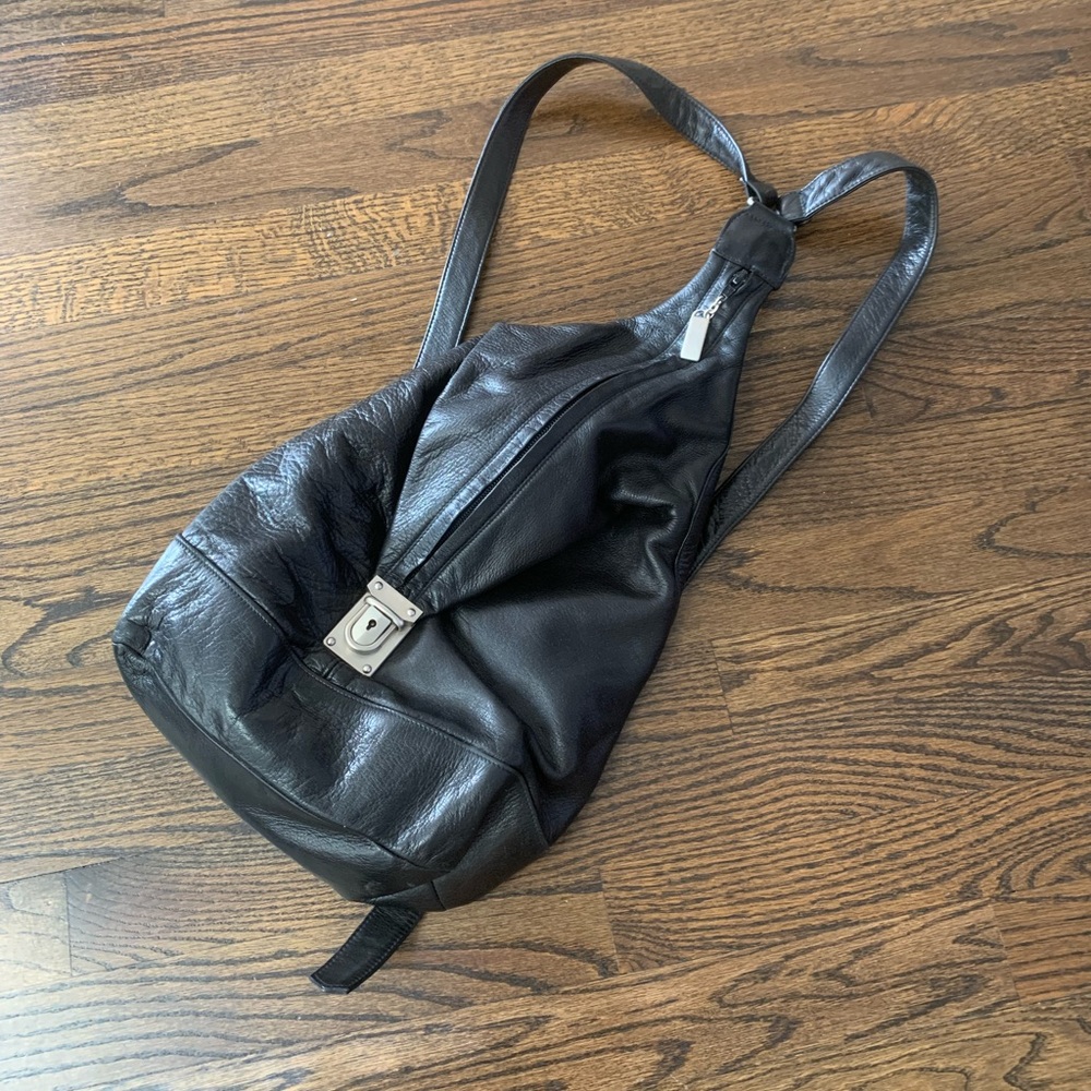 Vintage Browns Black Leather Backpack with Pouch Made in Canada